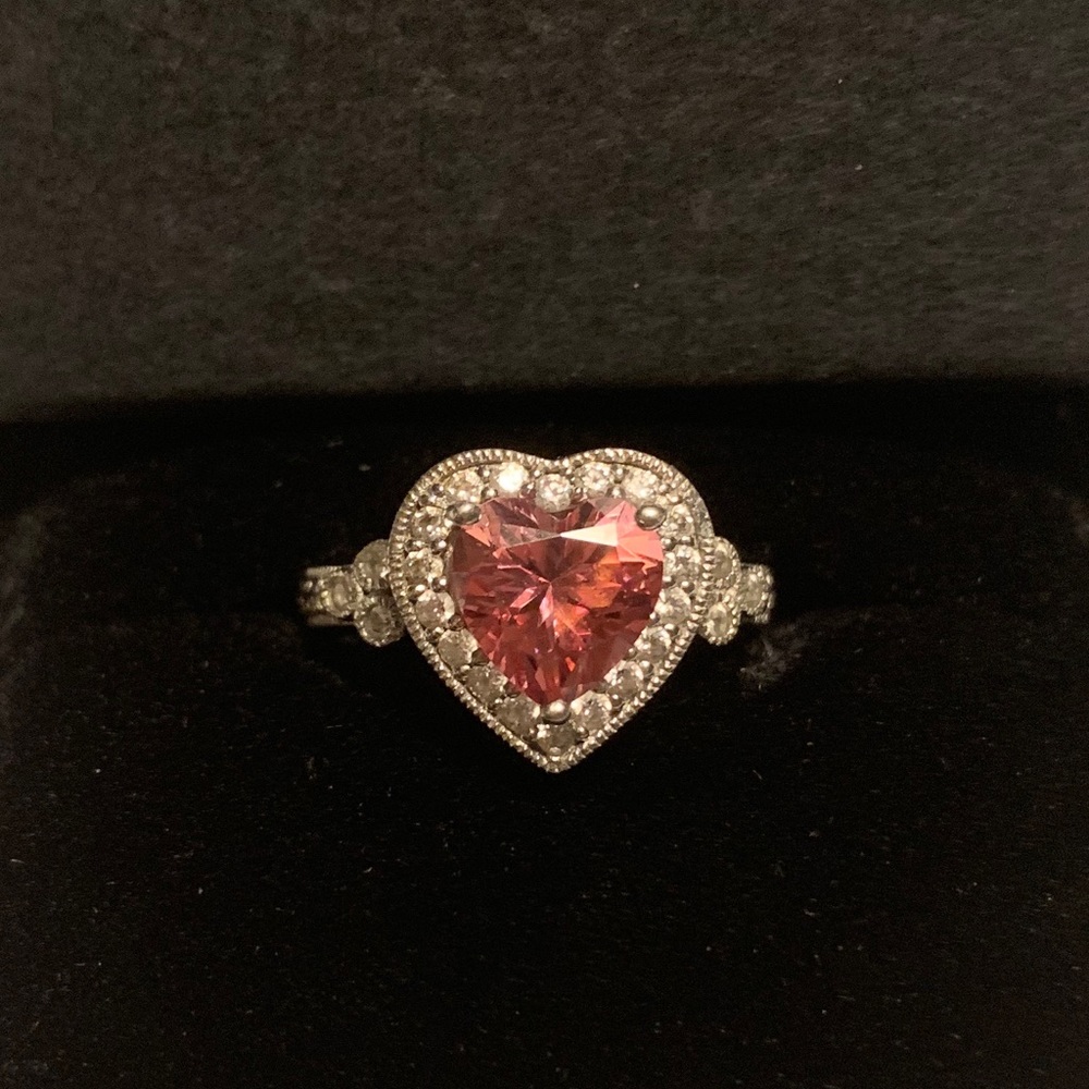 Sterling Silver CZ Pink Heart and Clear CZ Ring